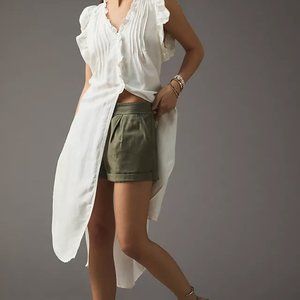 Anthropologie White Ruffled Tunic - Linen Blend XS - Effortless Boho Chic